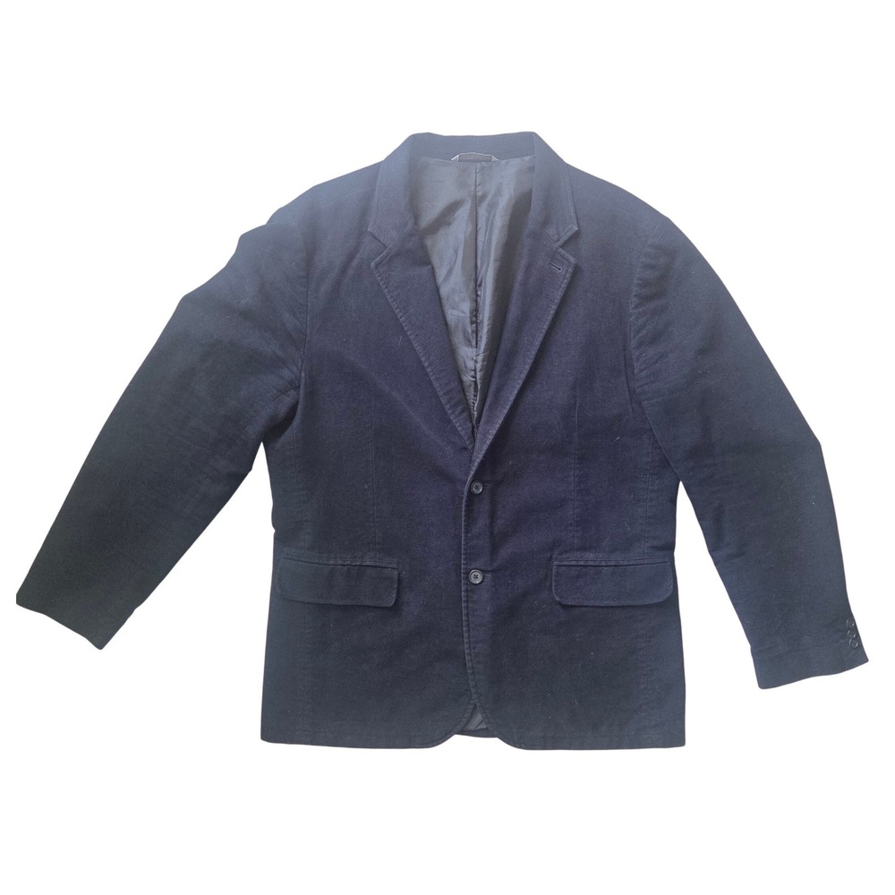 Vintage Gap Mens L Navy Blue Velvet Blazer Jacket Holiday Dark Academia Goth